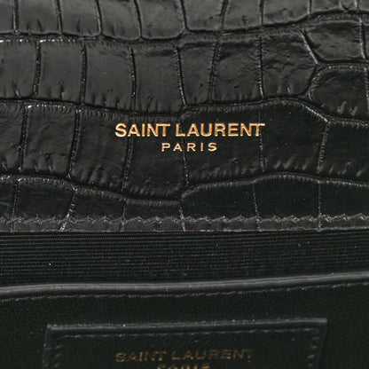 Saint Laurent Calfskin Crocodile Embossed Small Classic Monogram Kate Tassel Satchel Black 6 of 10