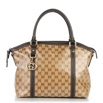 Gucci Crystal Monogram Medium GG Charm Dome Satchel Dark Brown 1 of 7