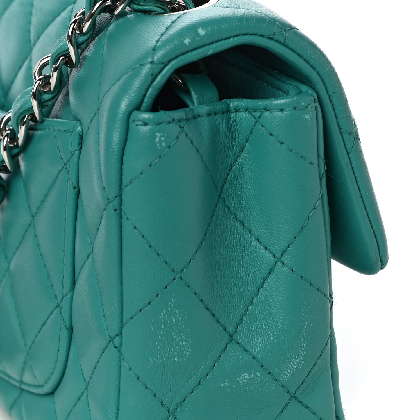 Lambskin Quilted Mini Rectangular Flap Turquoise