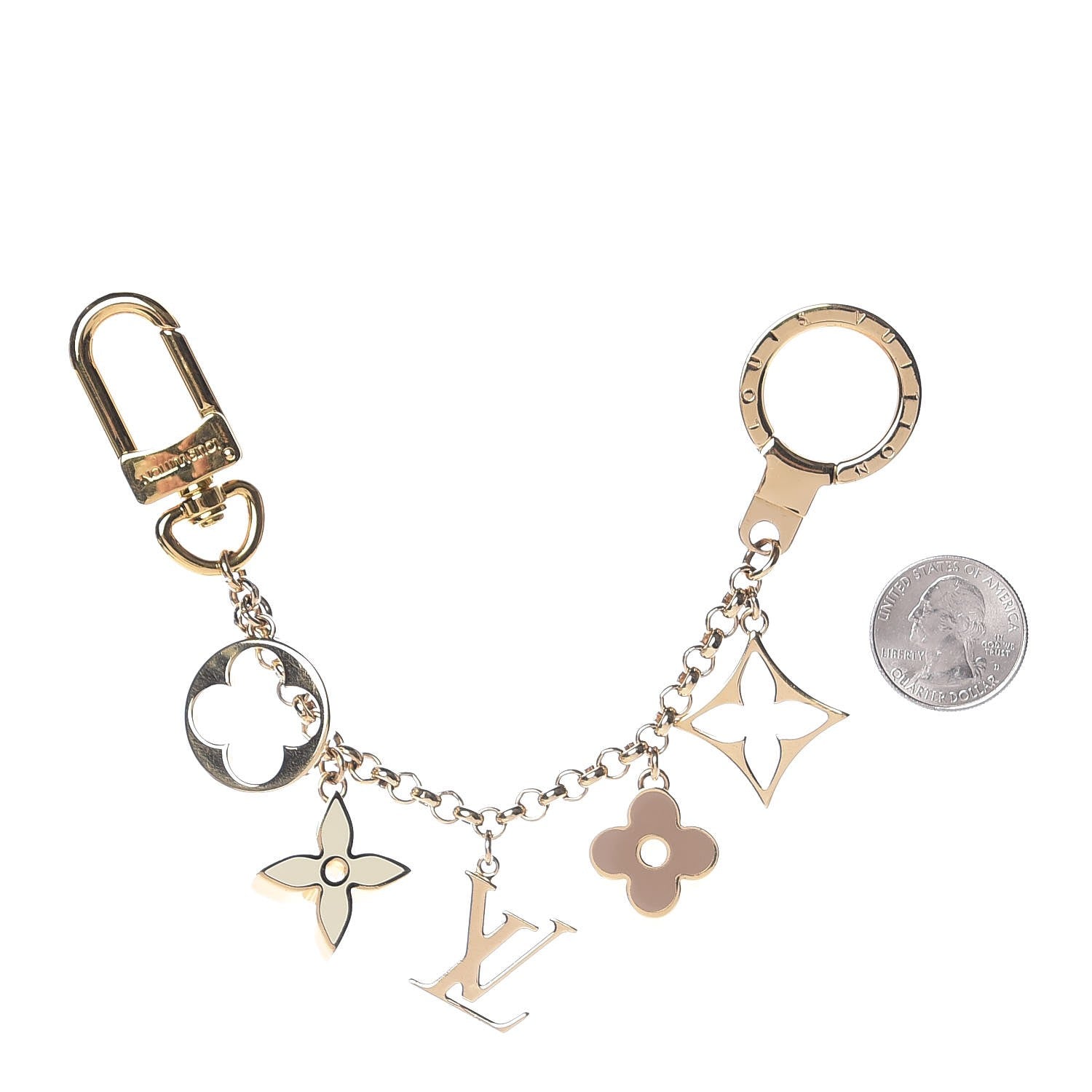 Louis Vuitton Brass Enamel Fleur De Monogram Bag Charm Chain Gold 2 of 3