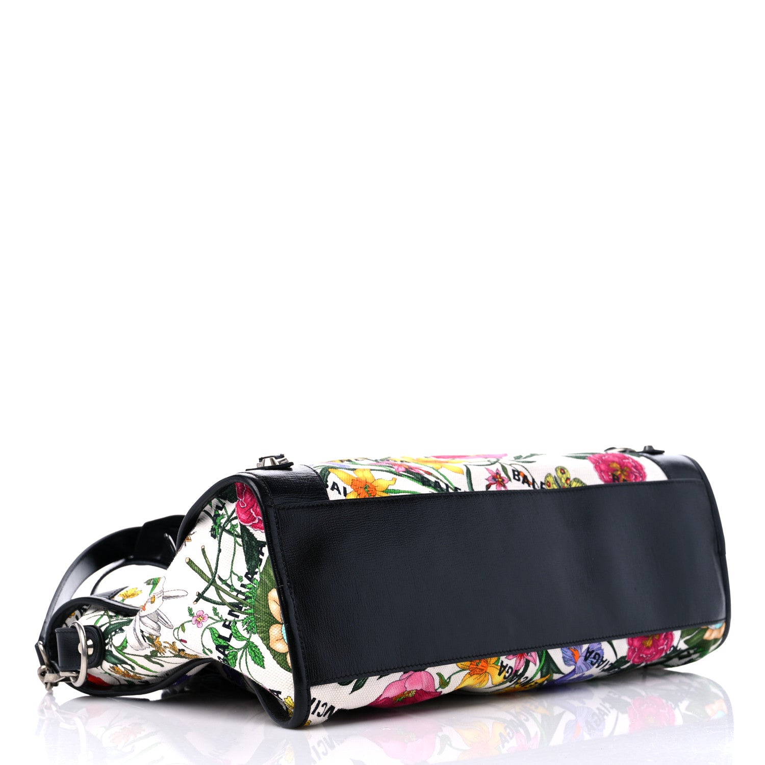 Balenciaga X GUCCI Canvas Azalea Calfskin Flora Logo Print Neo Classic Silver Hardware Medium City White Multicolor Black 4 of 11