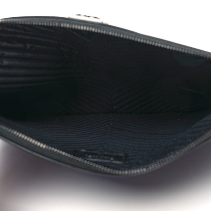 Chanel Calfskin Painted Chevron Embossed Medium Boy Zip Pouch Black 5 of 8