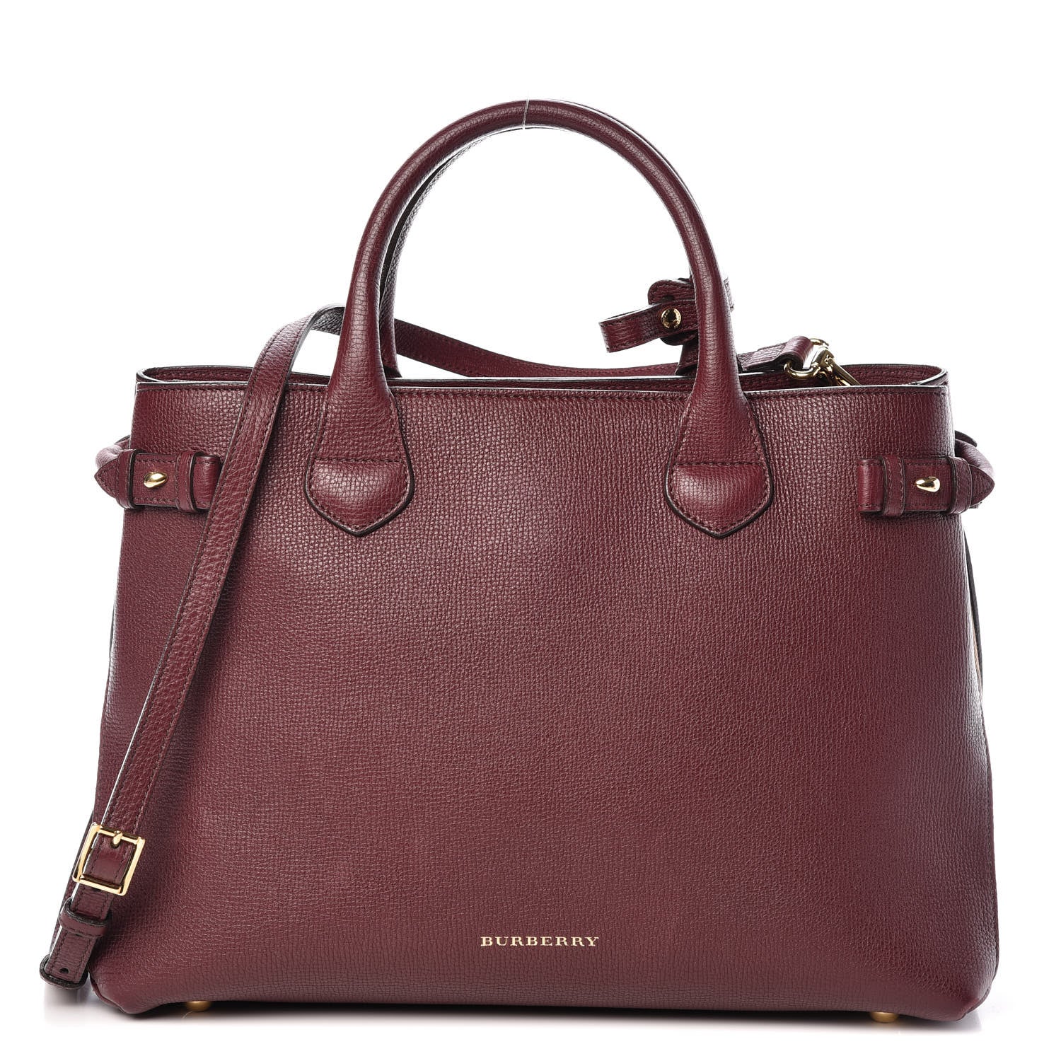 Burberry Grainy Calfskin House Check Medium Banner Tote Mahogany Red 1 of 11