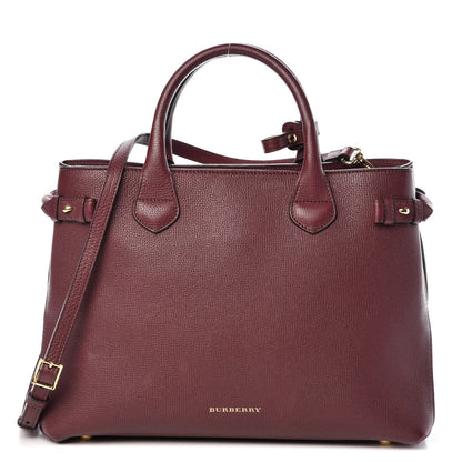 Burberry Grainy Calfskin House Check Medium Banner Tote Mahogany Red 1 of 11