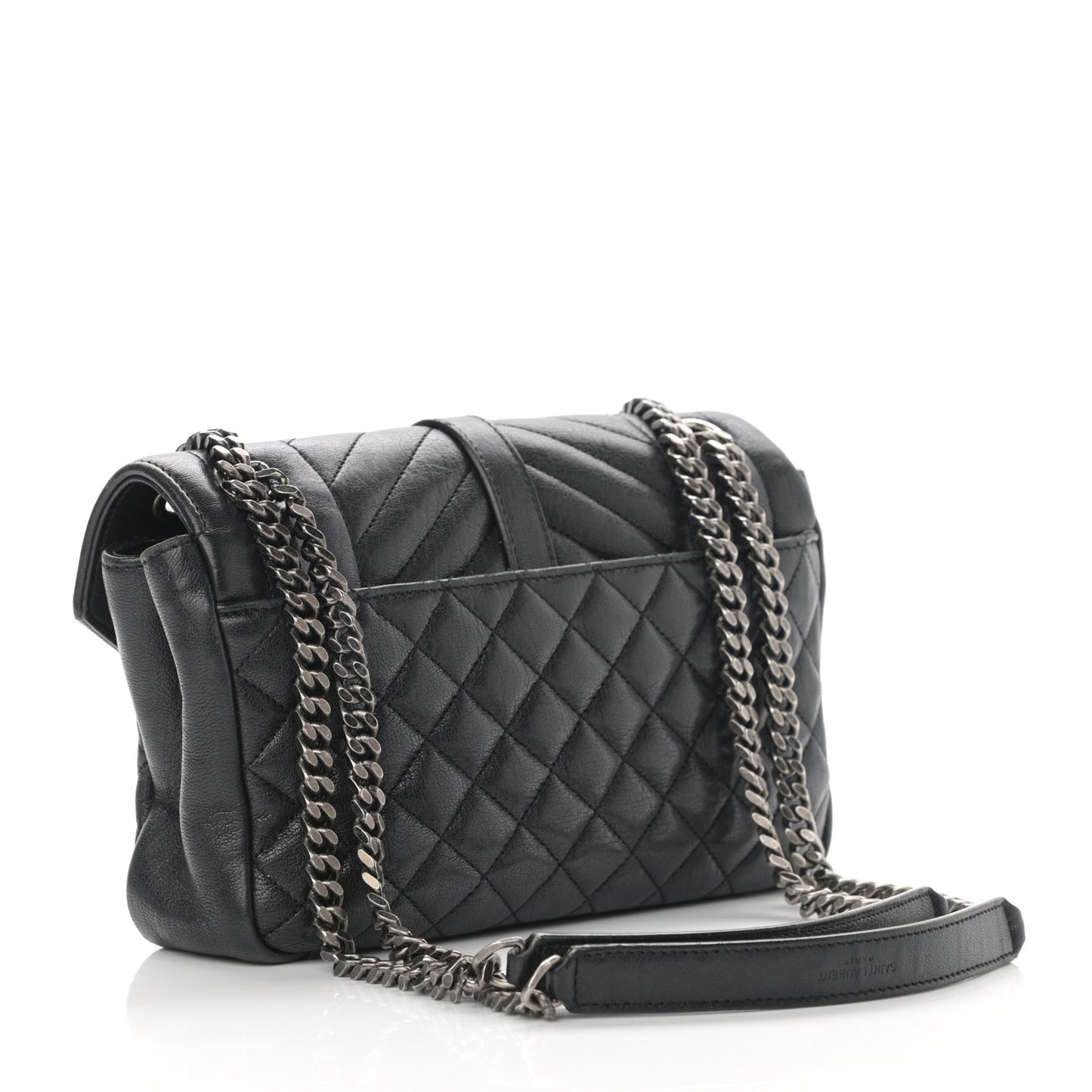 Sheepskin Tri-Quilt Monogram Medium College Bag Black