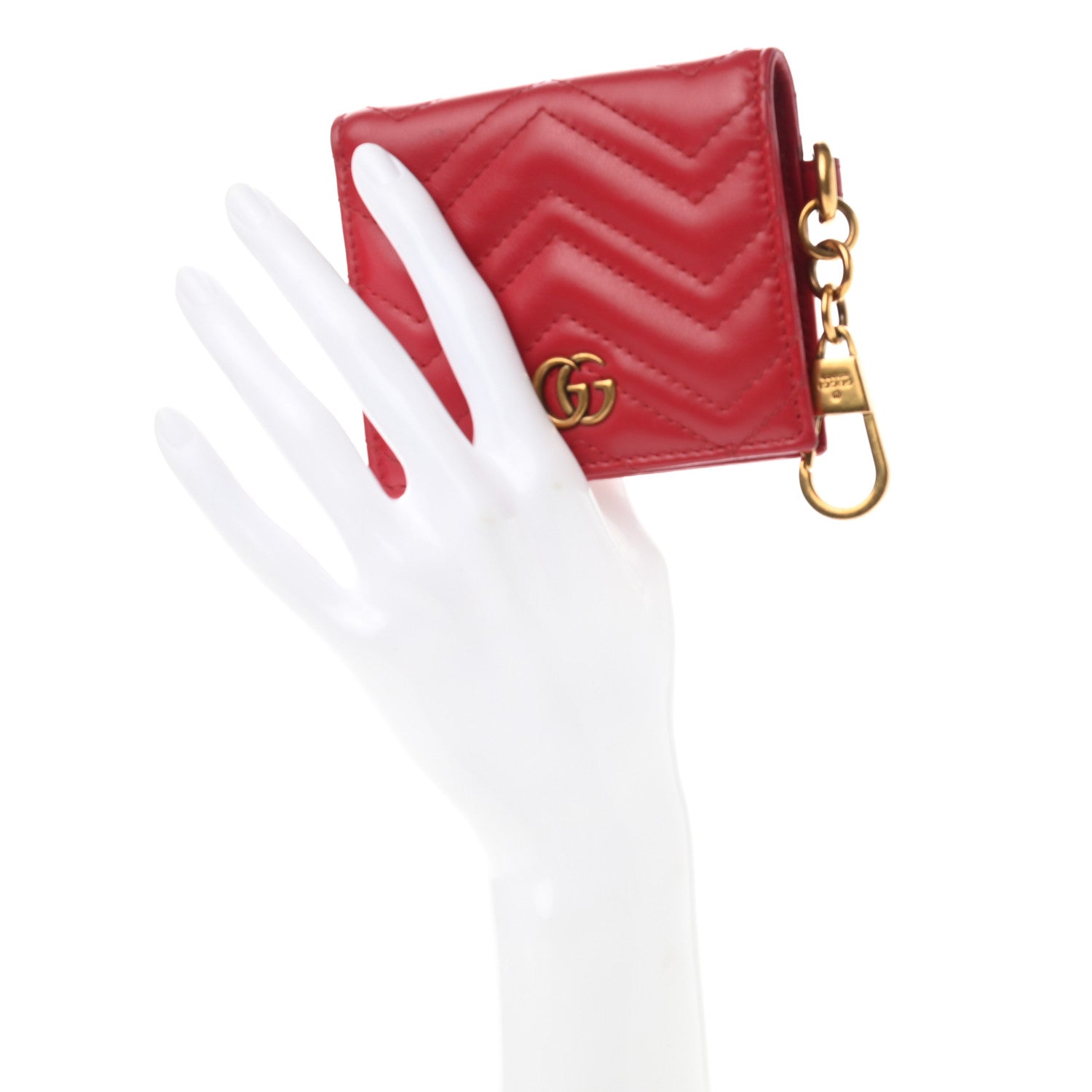 Gucci Calfskin Matelasse GG Marmont Key Case Card Holder Hibiscus Red 2 of 9