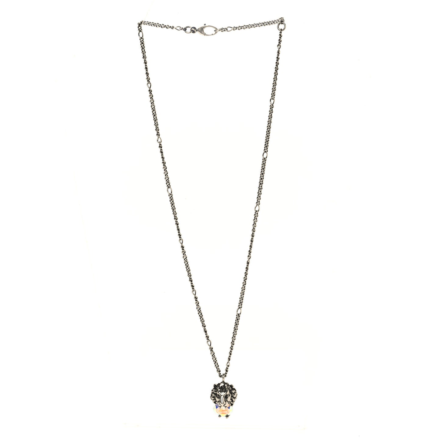 Metal Swarovski Crystal Lion Head Necklace Silver Iridescent