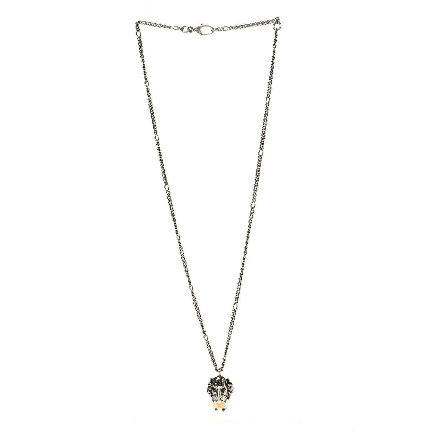 Gucci Metal Swarovski Crystal Lion Head Necklace Silver Iridescent 3 of 4