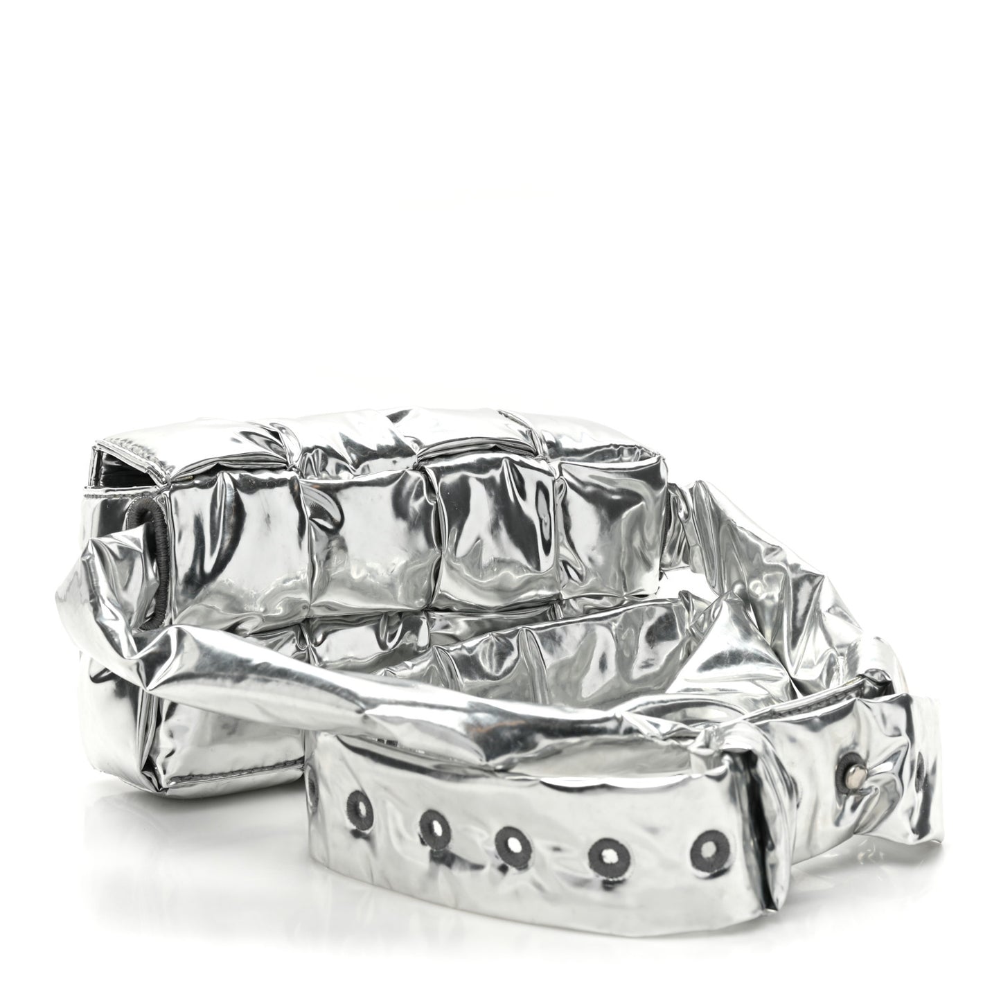 Metallic Lambskin Maxi Intrecciato Padded The Belt Cassette Bag Silver