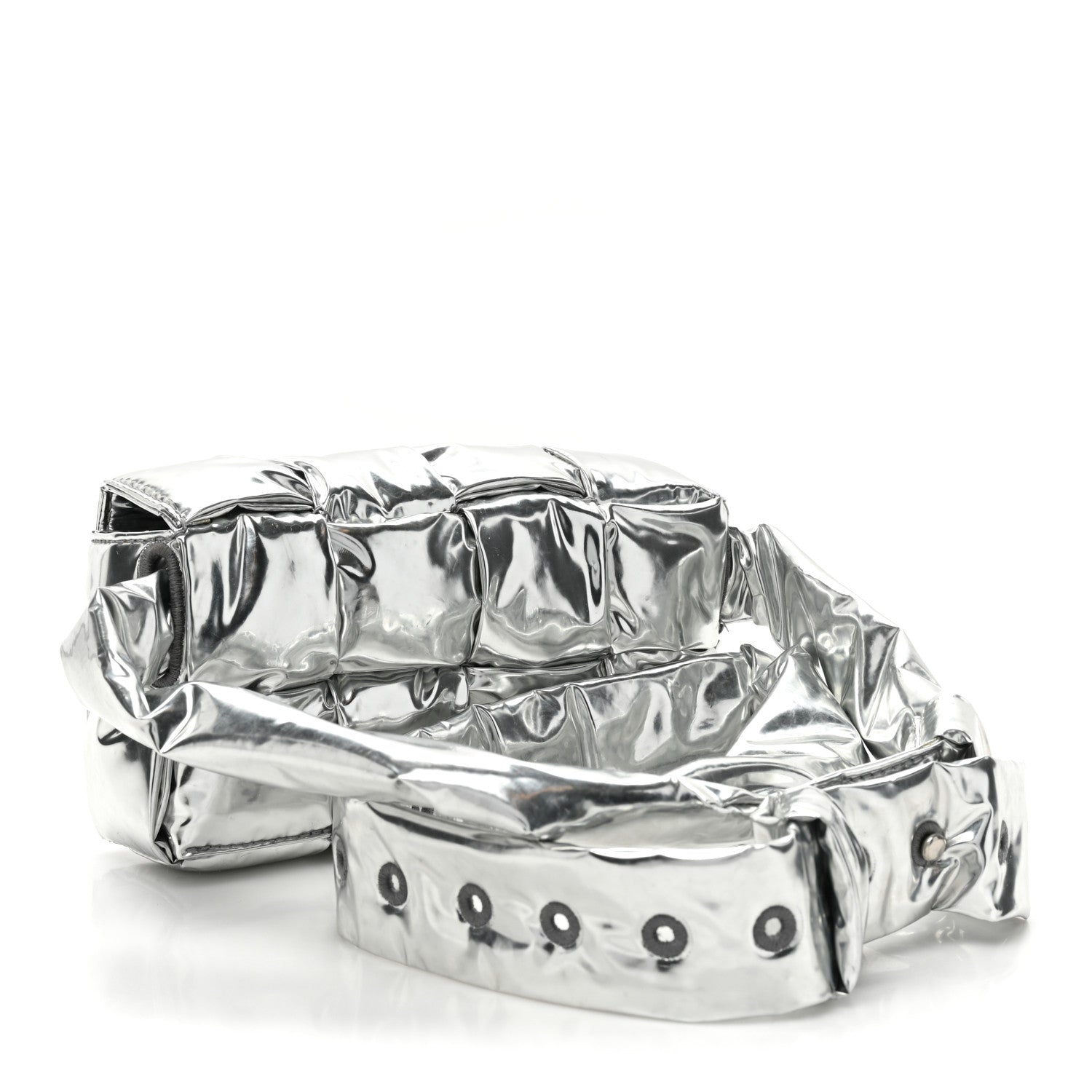 Bottega Veneta Metallic Lambskin Maxi Intrecciato Padded The Belt Cassette Bag Silver 3 of 13