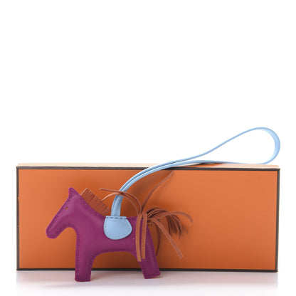 Hermes Milo Lambskin Grigri Rodeo Horse Bag Charm PM Rose Pourpre Cornaline Celeste 6 of 6