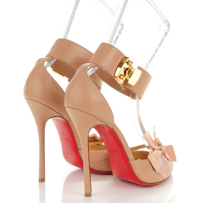 Christian Louboutin Shiny Calf Bow Fetish 120 Pumps 40 Nude Gold 4 of 7