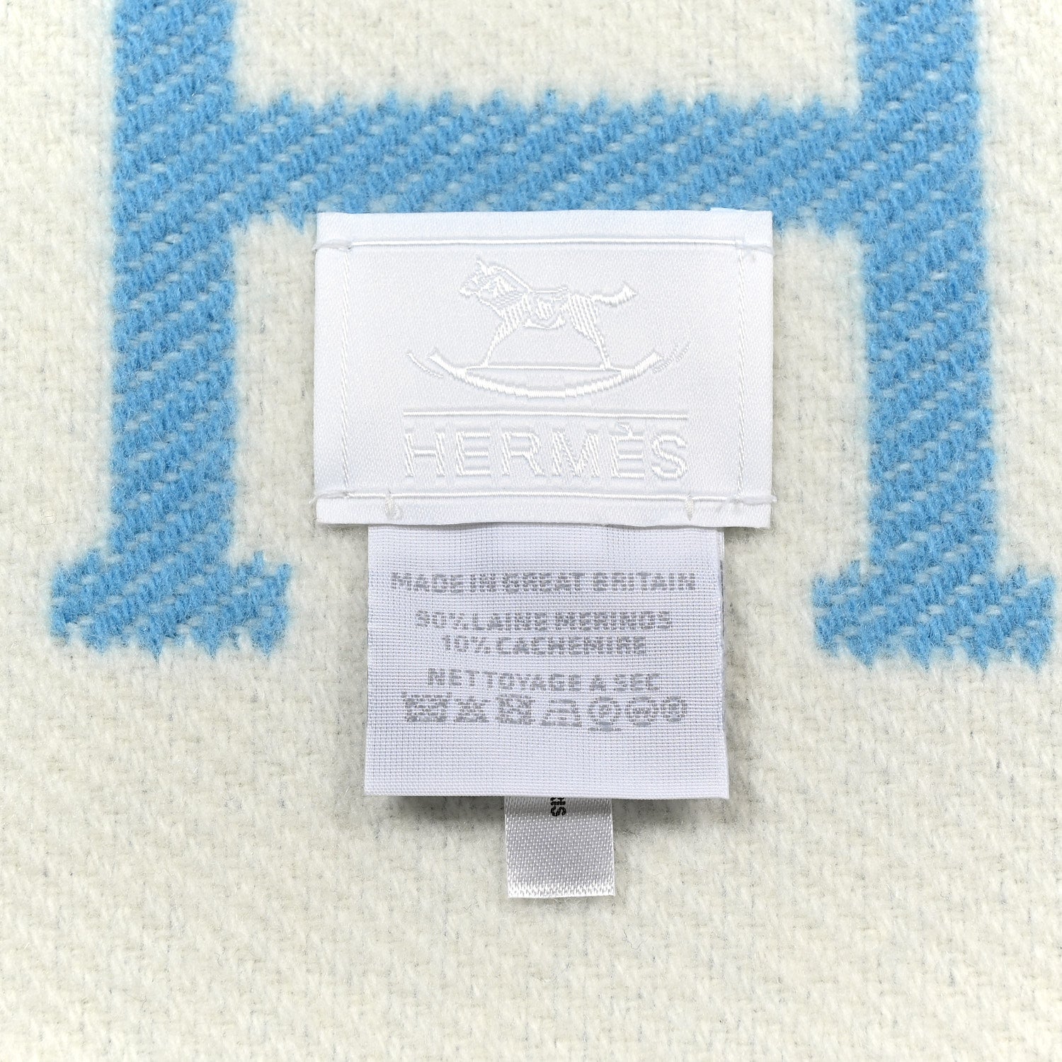 Hermes Wool Cashmere Avalon Baby Blanket Bleu Genievre White 3 of 3