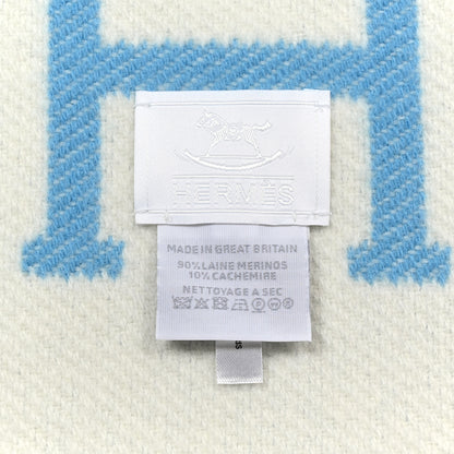 Hermes Wool Cashmere Avalon Baby Blanket Bleu Genievre White 3 of 3