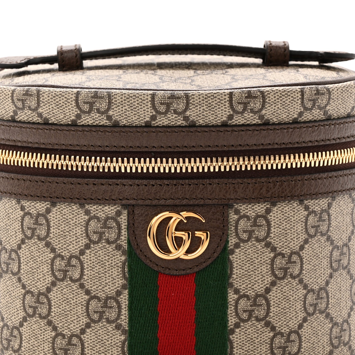 GG Supreme Monogram Textured Calfskin Web Ophidia Vanity Cosmetic Case Beige Ebony New Acero