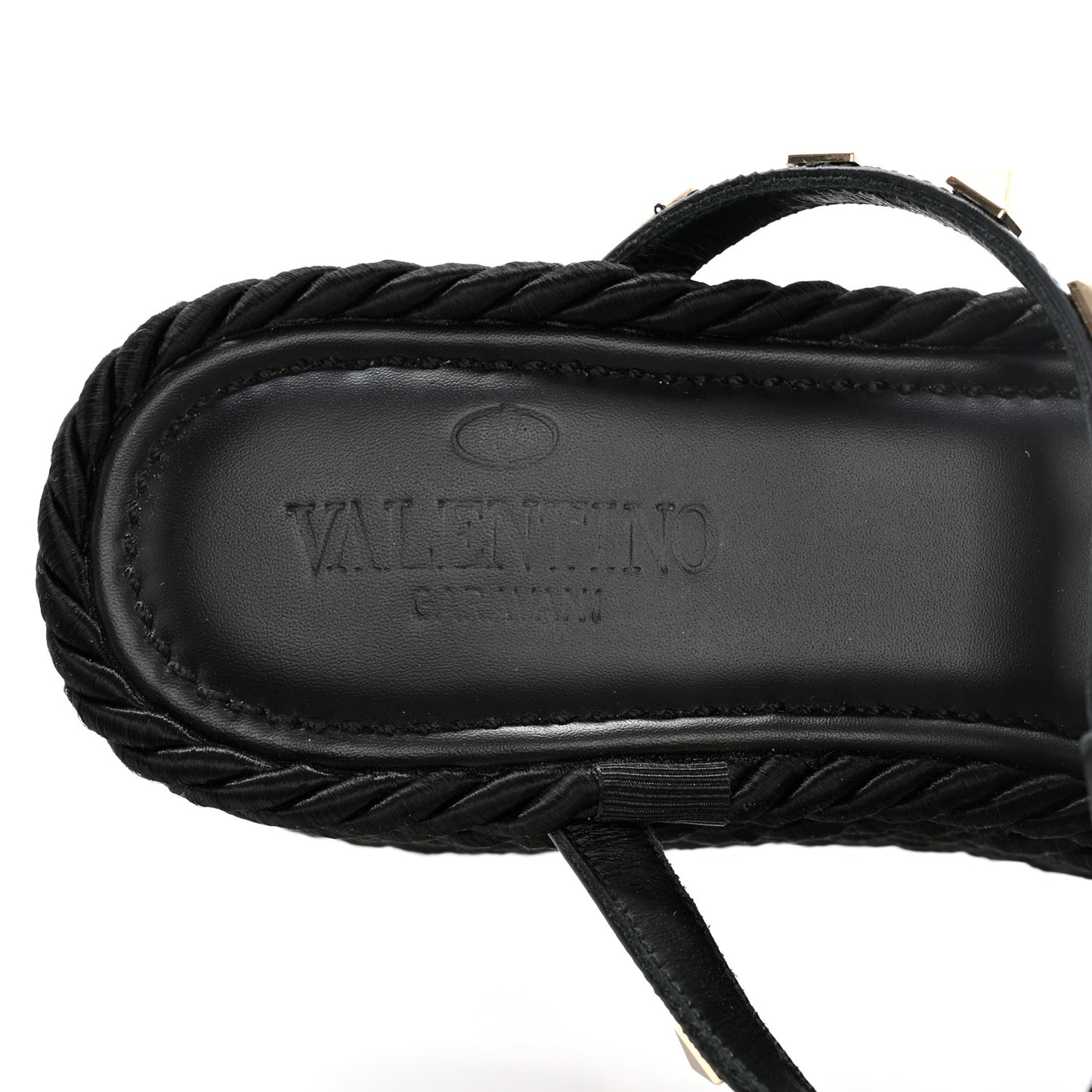 Calfskin Rockstud Ankle Strap Torchon Espadrille Caged 30/55mm Sandals 39 Black