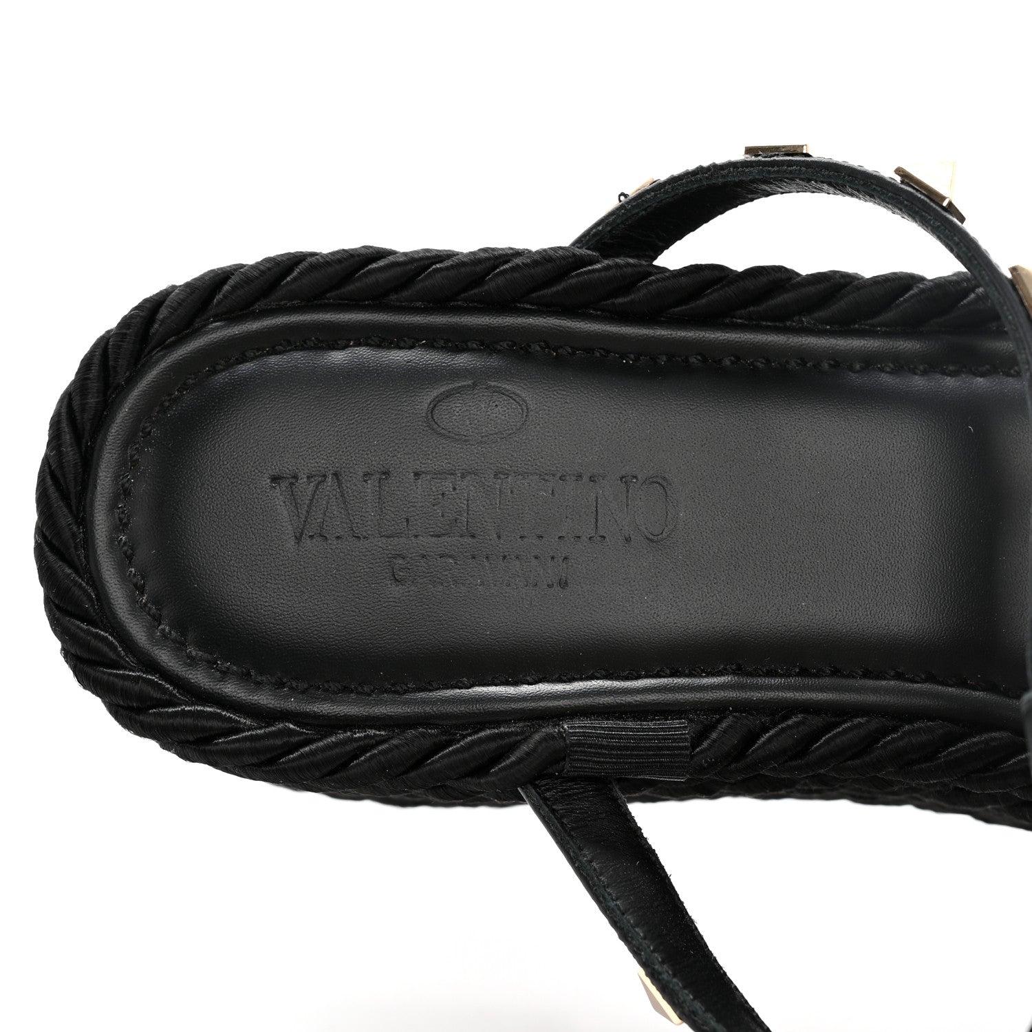 Valentino Garavani Calfskin Rockstud Ankle Strap Torchon Espadrille Caged 30/55mm Sandals 39 Black 7 of 12