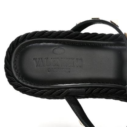 Valentino Garavani Calfskin Rockstud Ankle Strap Torchon Espadrille Caged 30/55mm Sandals 39 Black 7 of 12