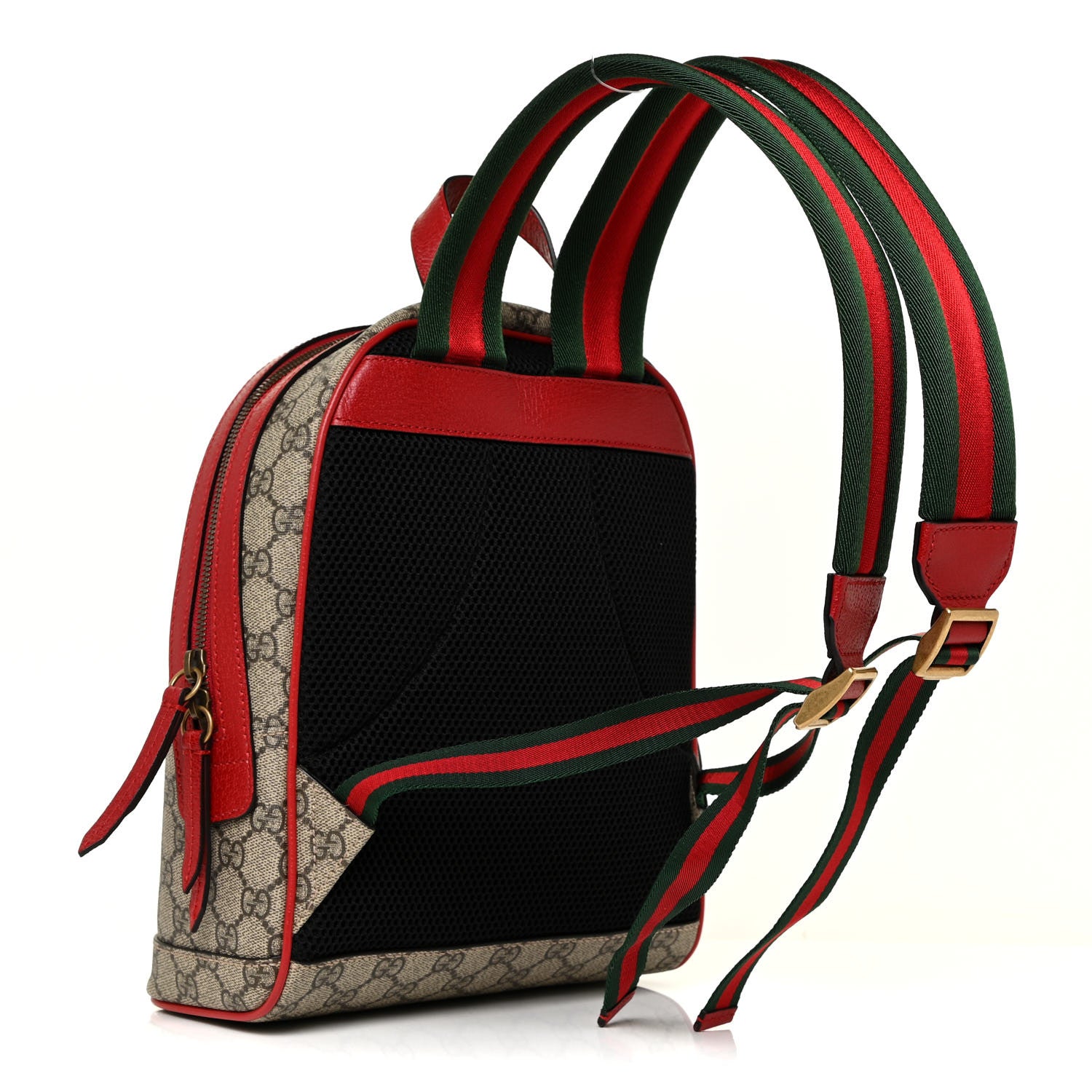 Gucci GG Supreme Monogram Web Bosco Patch Dome Backpack Beige Malva Hibiscus Red 3 of 9