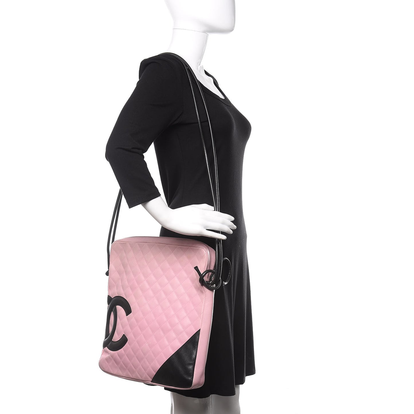 Calfskin Quilted Large Cambon Messenger Pink Black