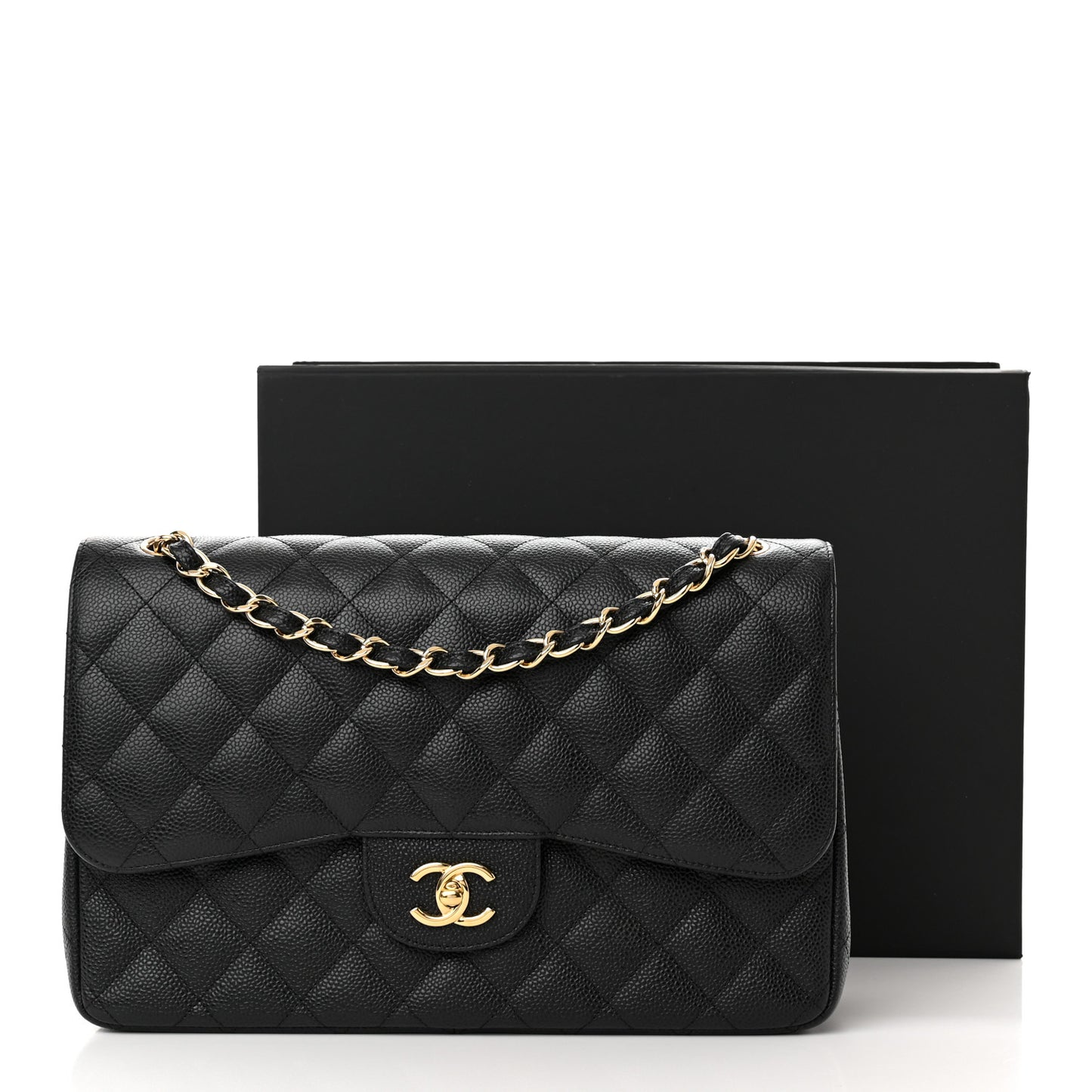 Caviar Quilted Jumbo Double Flap Black