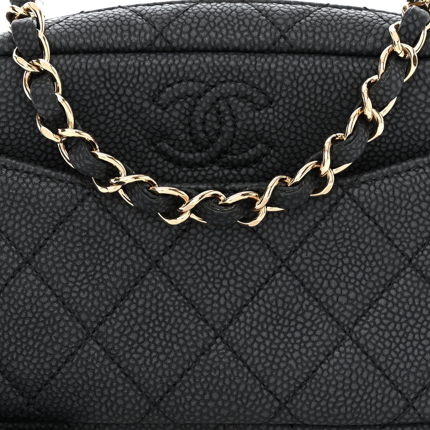 Iridescent Caviar Quilted Mini Coco Tassel Camera Case Black