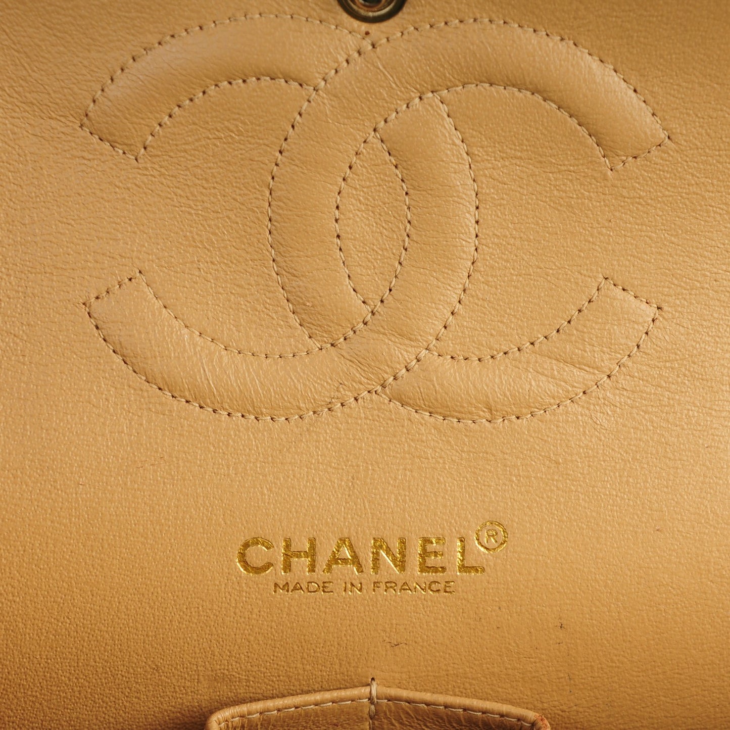 Caviar Quilted Medium Double Flap Beige