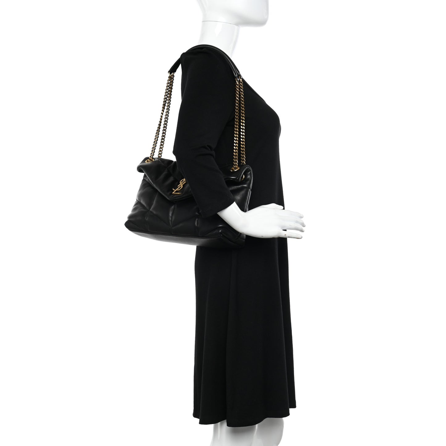 Lambskin Quilted Small Loulou Puffer Monogram Chain Satchel Black