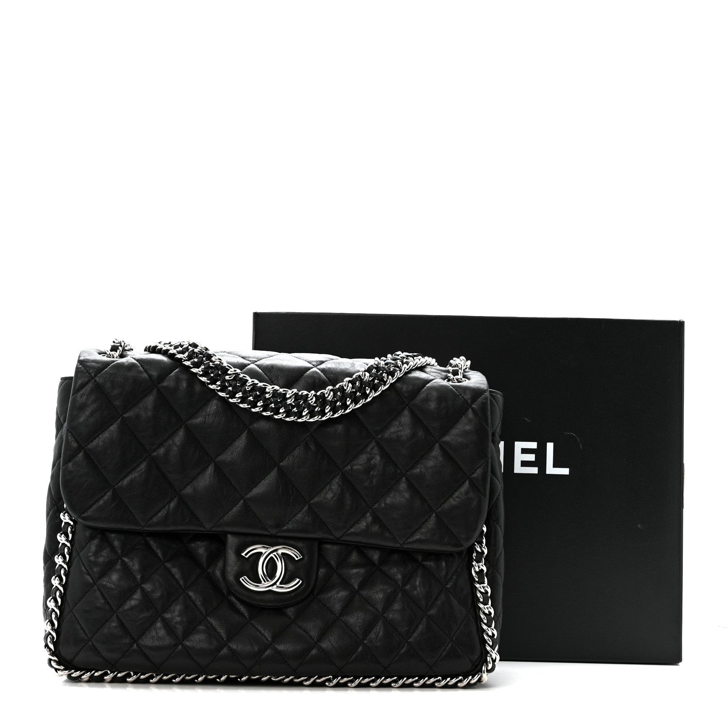 Chanel Washed Lambskin Quilted Maxi Chain Around Flap Black 12 of 12