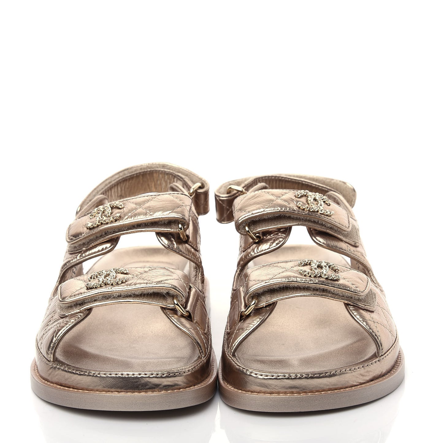 Iridescent Lambskin Velcro Dad Sandals 35.5 Light Bronze
