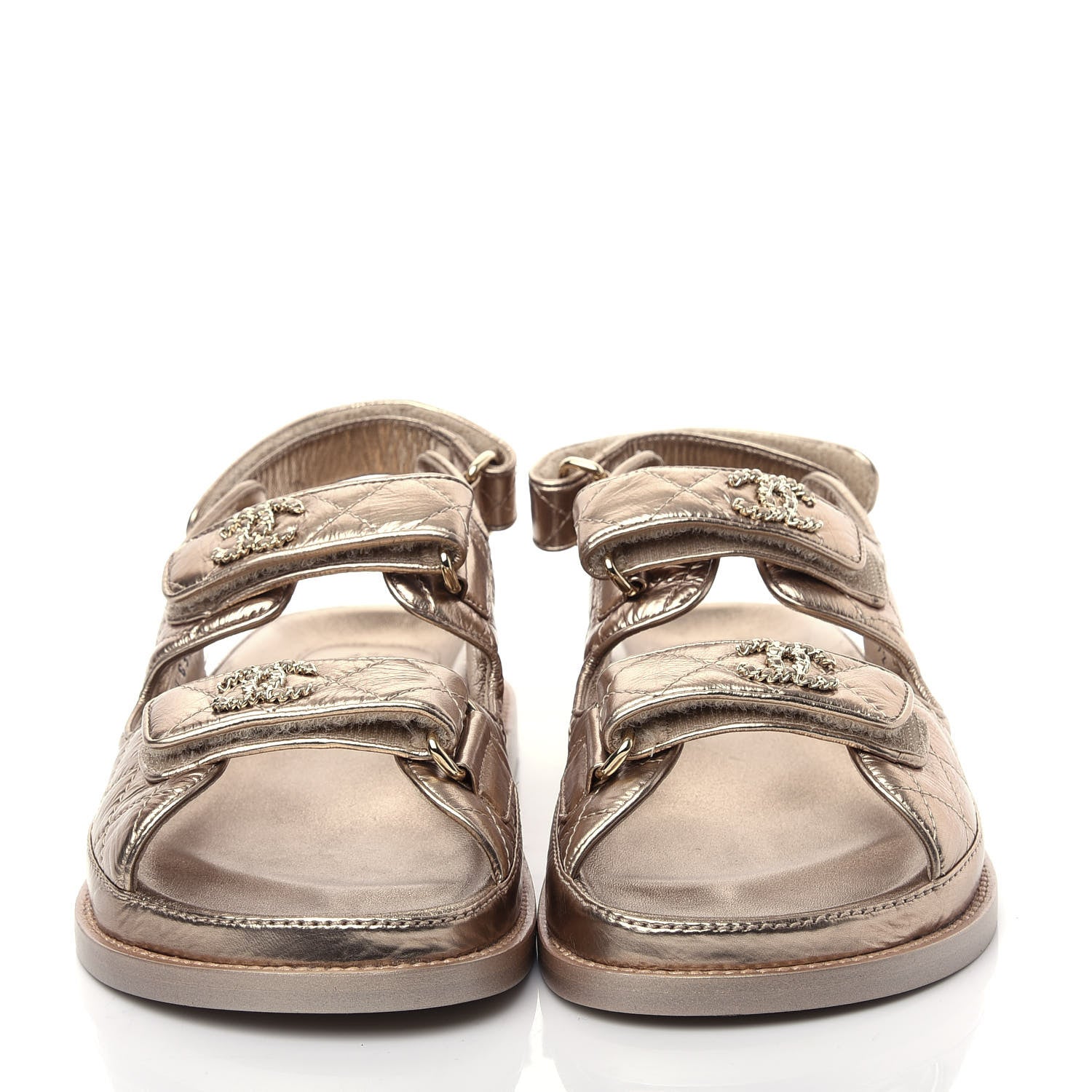 Chanel Iridescent Lambskin Velcro Dad Sandals 35.5 Light Bronze 2 of 13