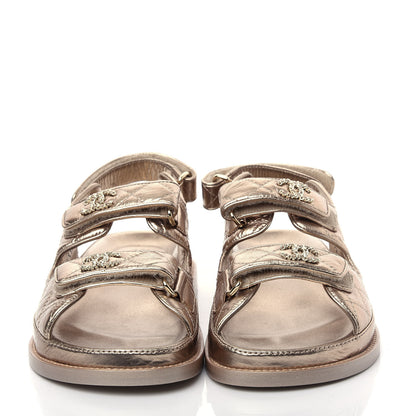 Chanel Iridescent Lambskin Velcro Dad Sandals 35.5 Light Bronze 2 of 13