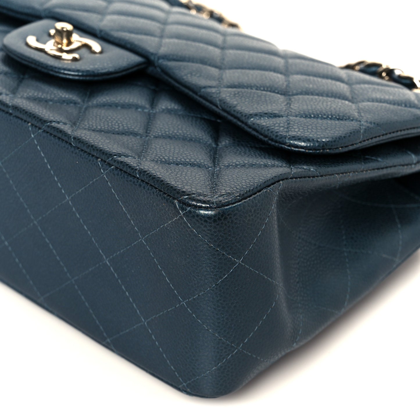 Metallic Caviar Quilted Jumbo Double Flap Dark Blue