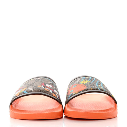 Gucci X DISNEY GG Supreme Monogram Donald Duck Mens Slide Sandals 38 Beige Ebony New Acero 2 of 10