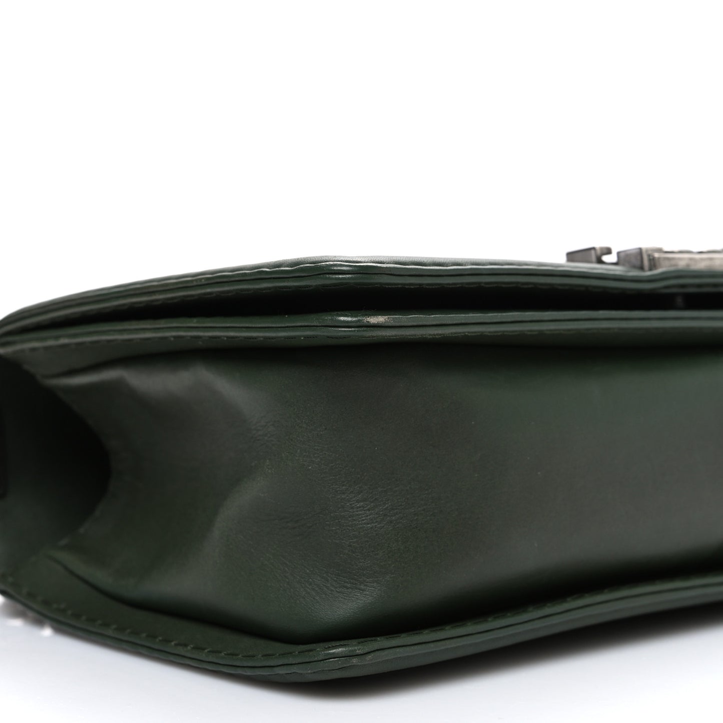 Calfskin Quilted Double Stitch Medium Boy Flap Green