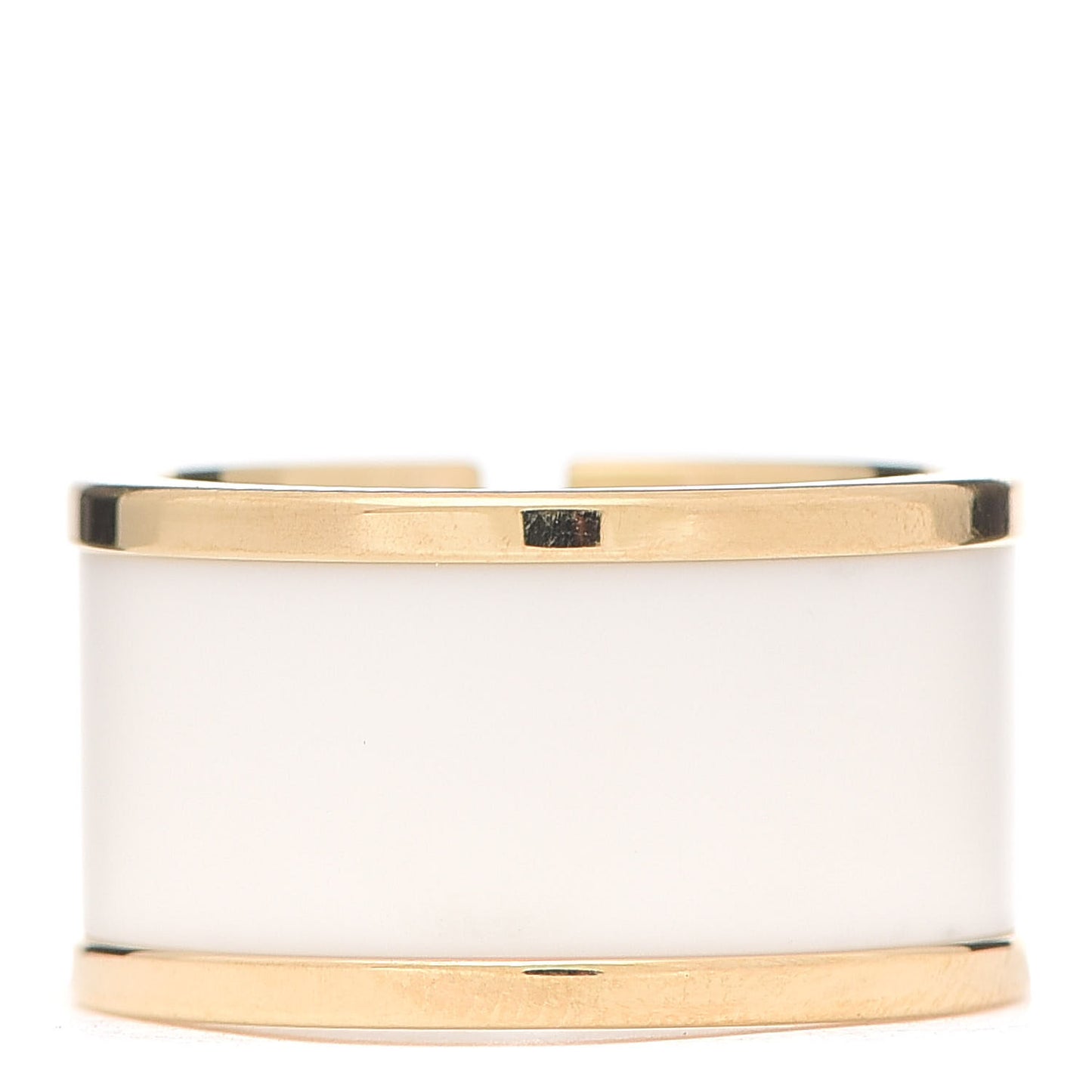 18K Yellow Gold White Ceramic T Cutout Ring 49 5