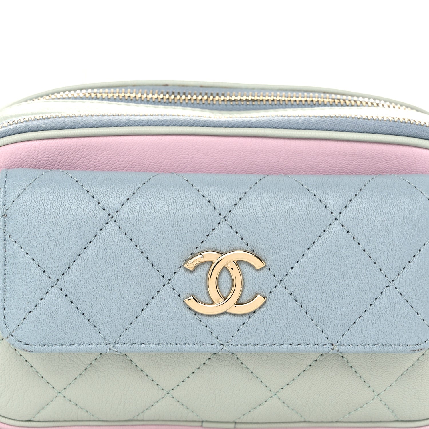 Chanel Goatskin Quilted Waist Bag Green Blue Pink 9 of 13