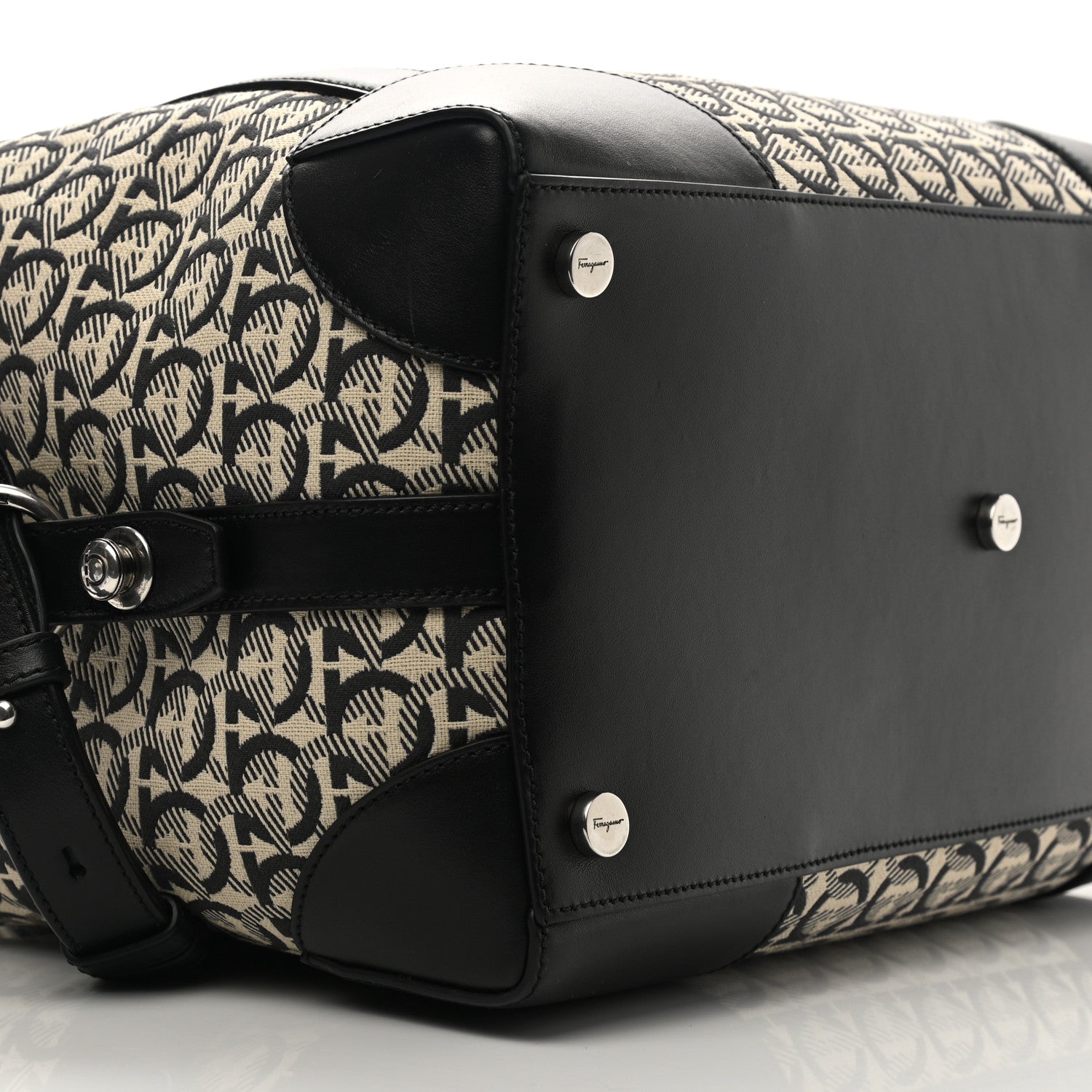Salvatore Ferragamo Canvas Calfskin Gancini Weekender Bag Black 7 of 8