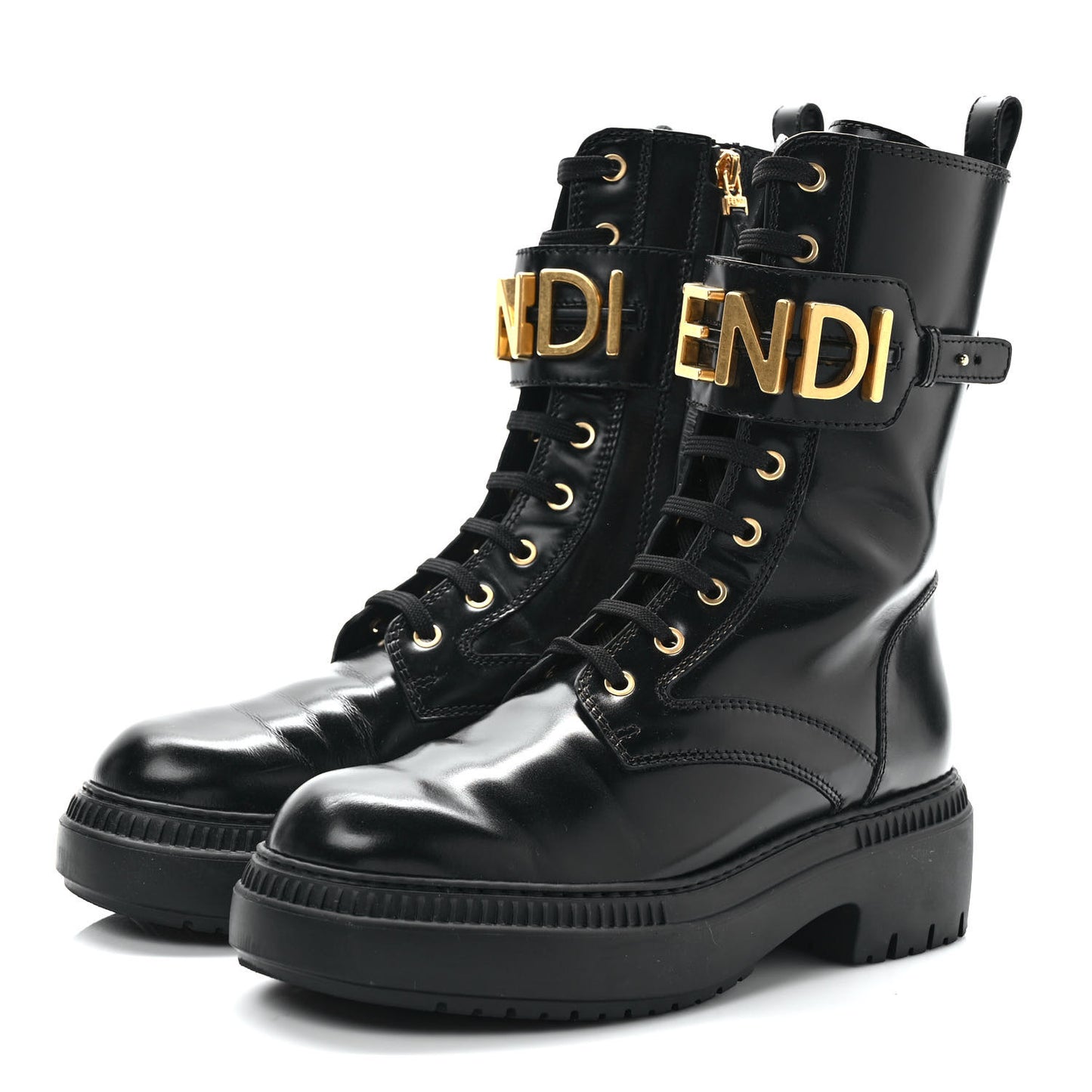 Vitello Abrasivato Fendigraphy 50mm Biker Boots 39.5 Black