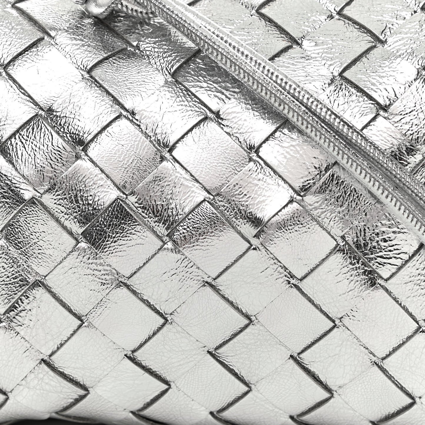 Metallic Calfskin Intrecciato Mini Loop Camera Bag Silver