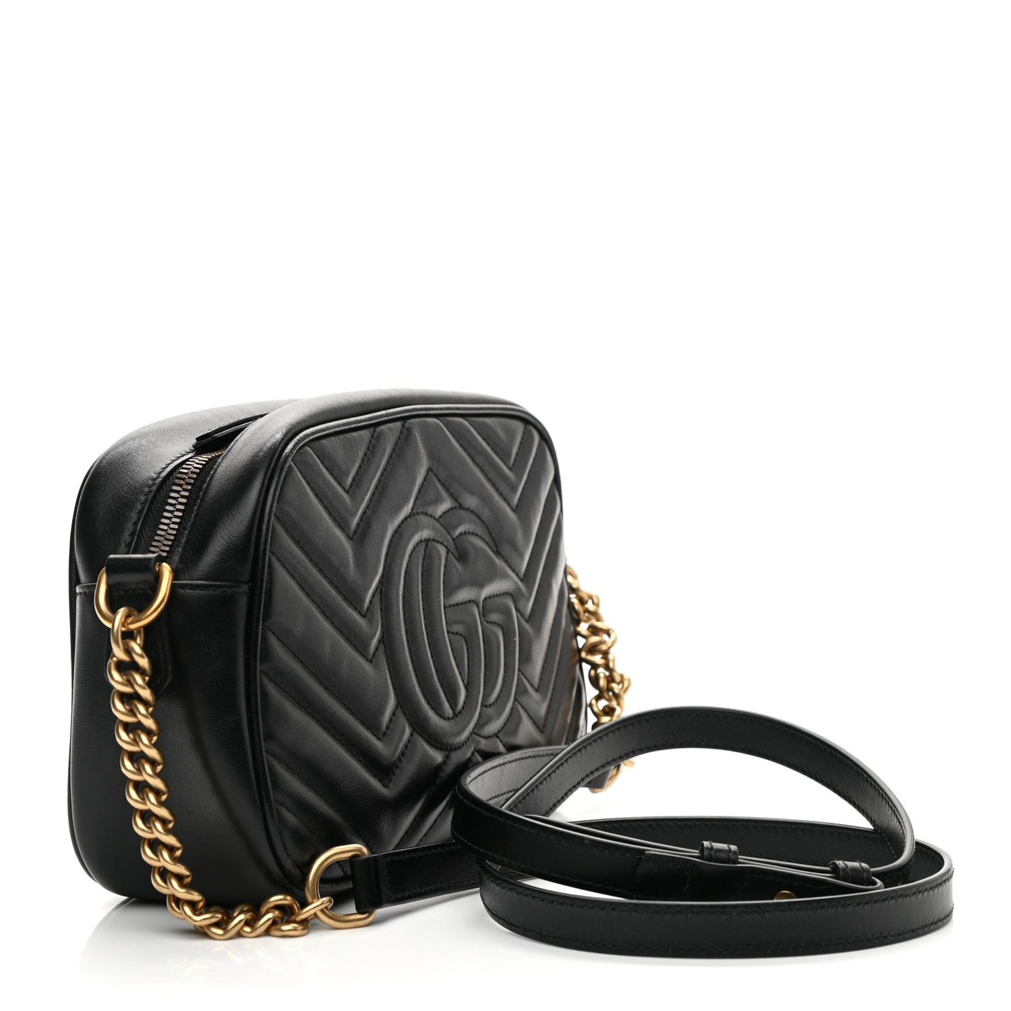 Calfskin Matelasse Small GG Marmont Chain Shoulder Bag Black