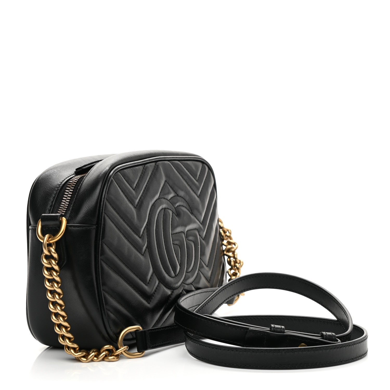Gucci Calfskin Matelasse Small GG Marmont Chain Shoulder Bag Black 3 of 10