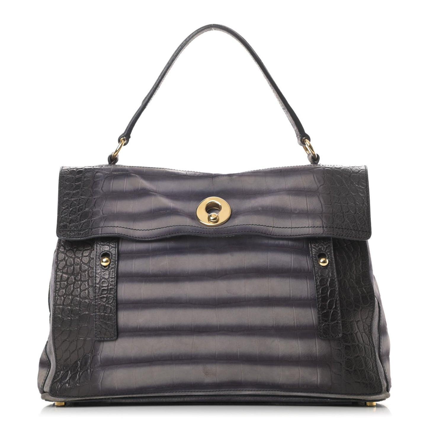 Nubuck Calfskin Crocodile Embossed Large Muse Two Grey