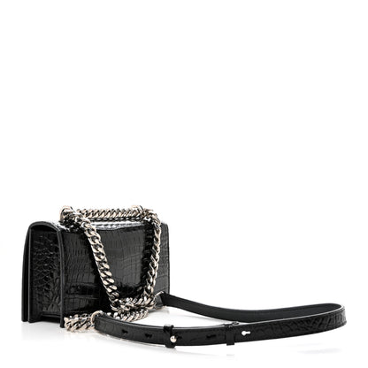 Alexander McQueen Calfskin Shiny Crocodile Embossed Jeweled Satchel Black 2 of 11
