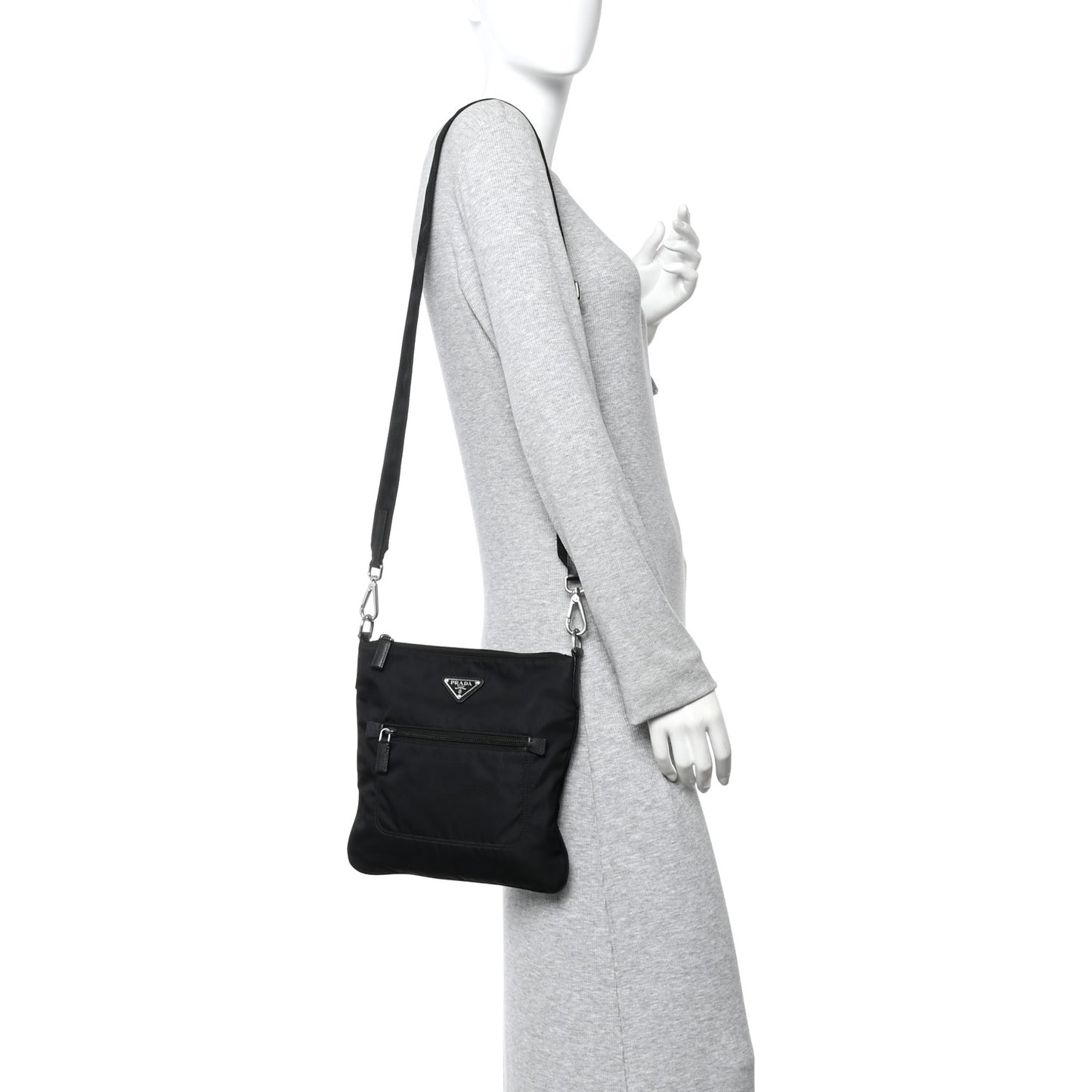 Tessuto Nylon Saffiano Flat Messenger Bag  Black