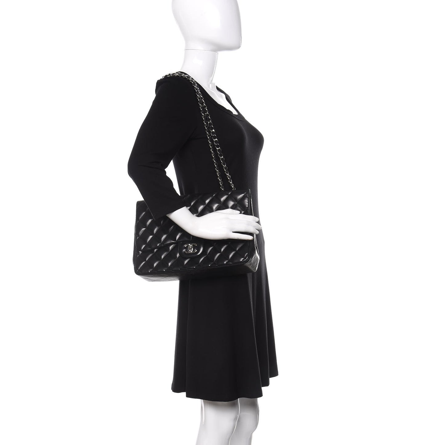 Lambskin Quilted Jumbo Single Flap Black