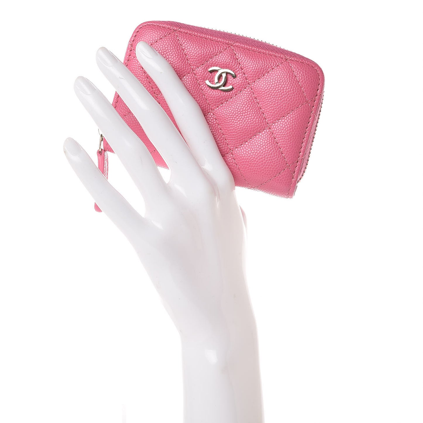Caviar Quilted Zip Coin Purse Pink