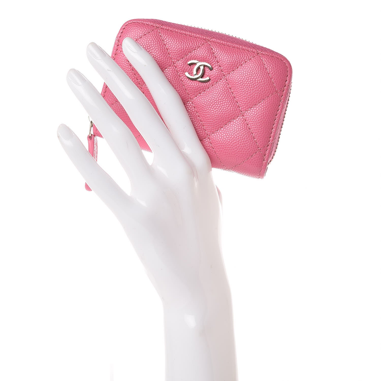 Chanel Caviar Quilted Zip Coin Purse Pink 2 of 11