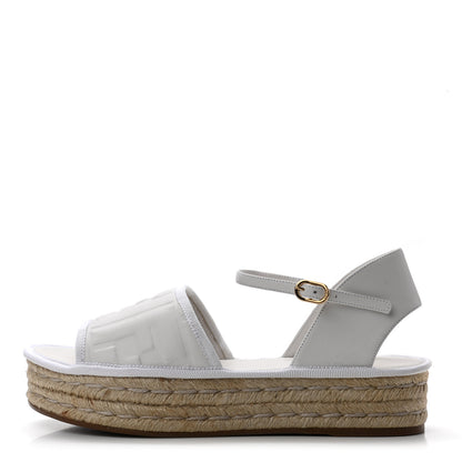 Fendi Nappa FF Embossed Espadrille Platform Sandals 35.5 Snow 1 of 7