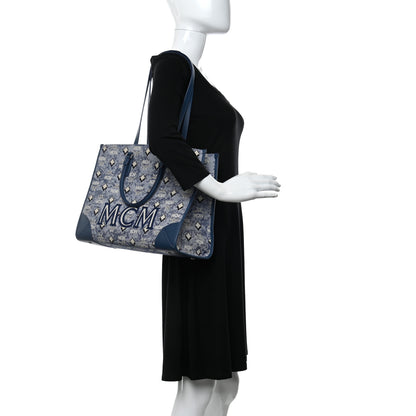 MCM Jacquard Monogram Large Tote Blue 3 of 10